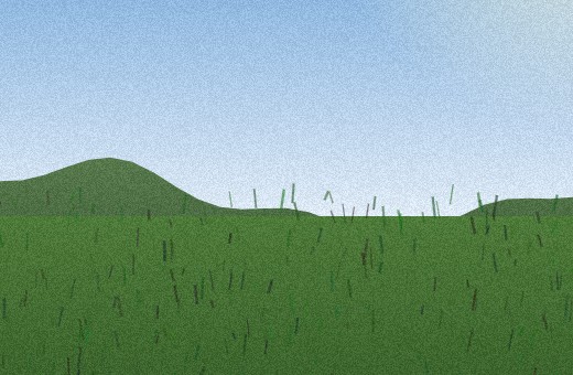 品質90%で書き出したJPEGの拡大。空のグラデーションがなめらかで、草地のディテールも自然に保たれている